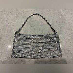 Aldo Shimmering Silver Shoulder Bag with Chain Strap